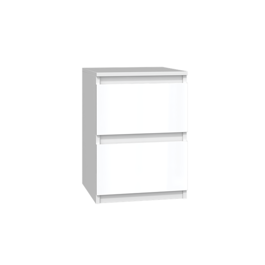 Dviejų stalčių naktinė spintelė prie lovos