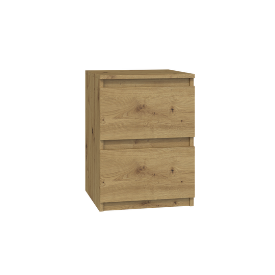 Šviesiai ruda naktinė spintelė su 2 stalčiais