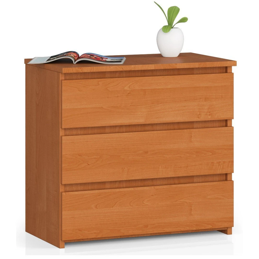 Alksnio spalvos naktinis staliukas su trimis stalčiais