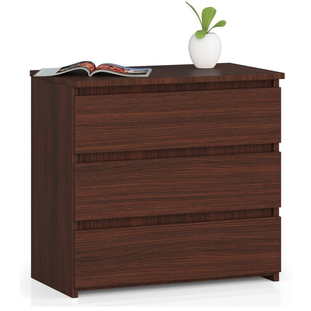 Tamsiai ruda naktinė komoda su dvigubais stalčiais