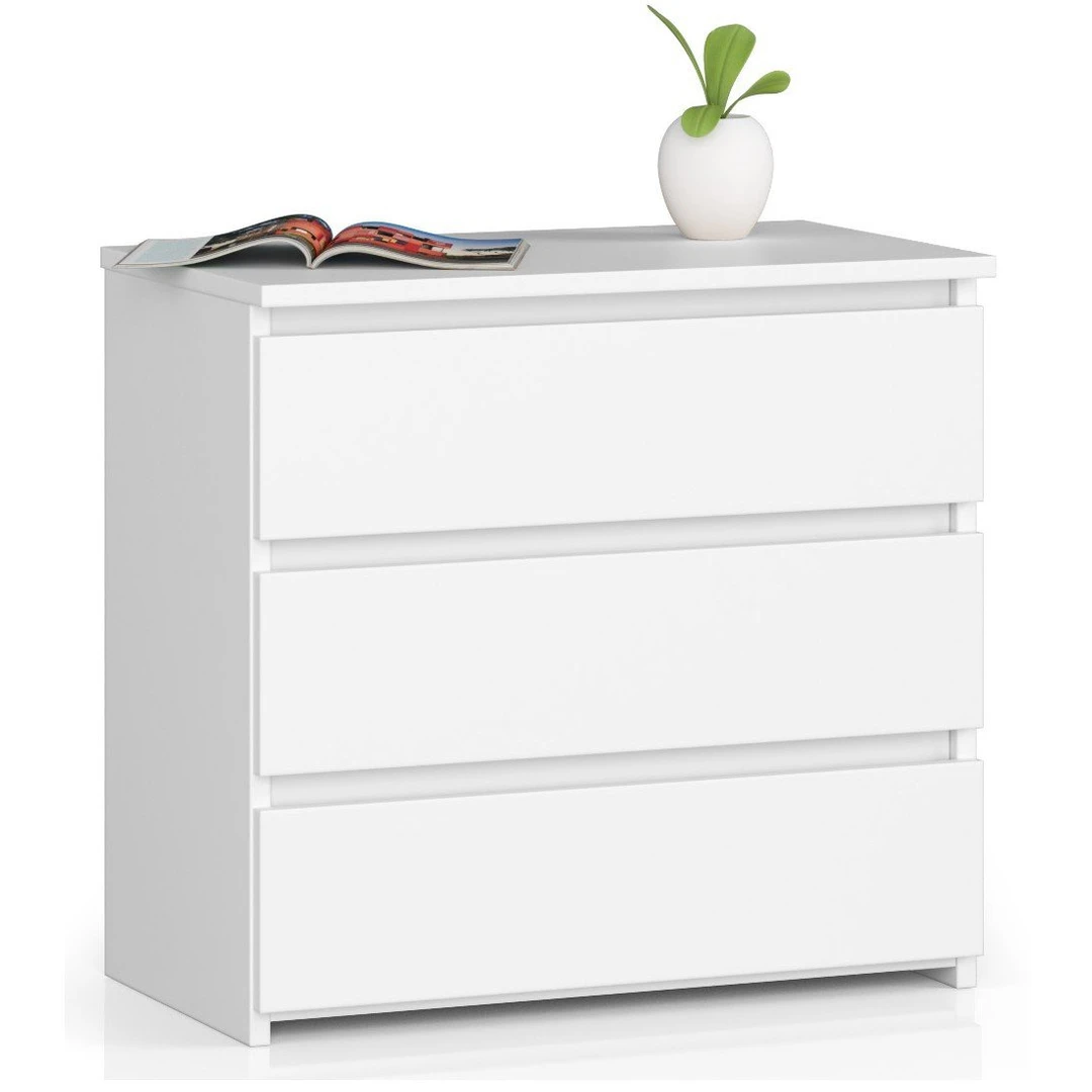 Naktinis staliukas AkordV2 CL3, 3 stalčiai, baltos spalvos, 60 × 57 × 35 cm - Naktinės spintelės