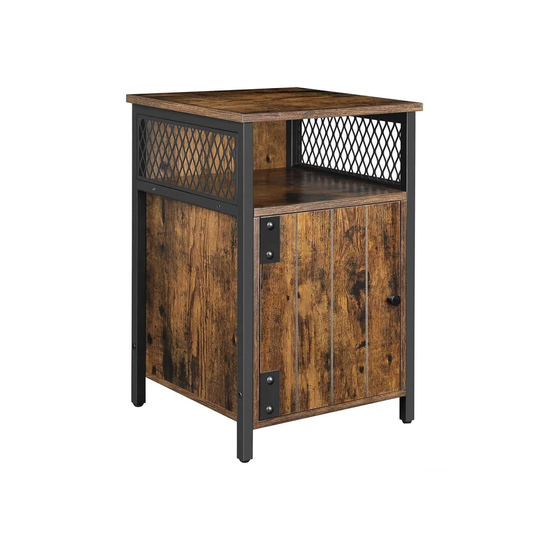 Vintažinė ruda-juoda naktinė lentynė VASAGLE