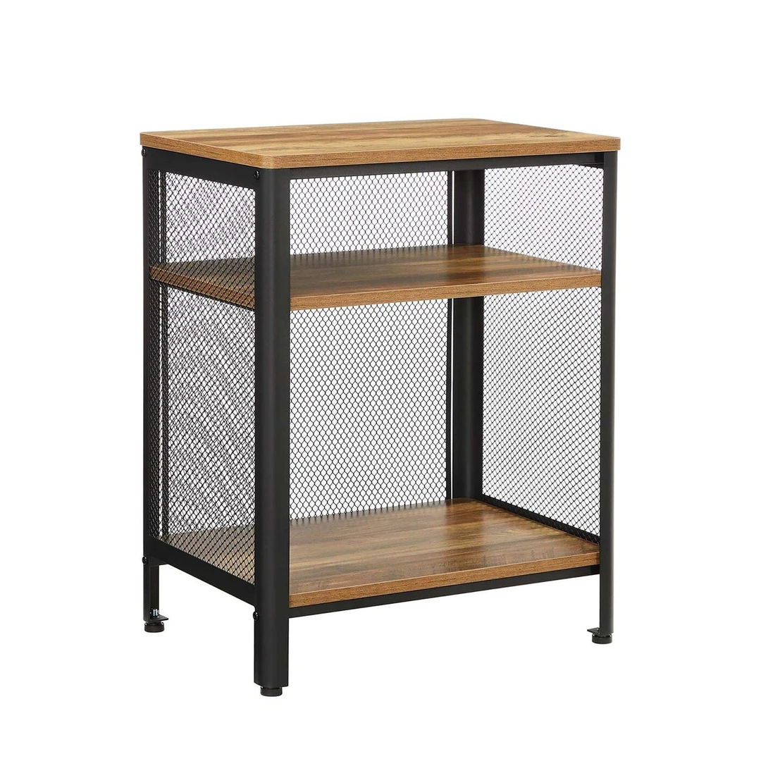 Vintažinė ruda-juoda šoninė lentynė su plieno apvadais