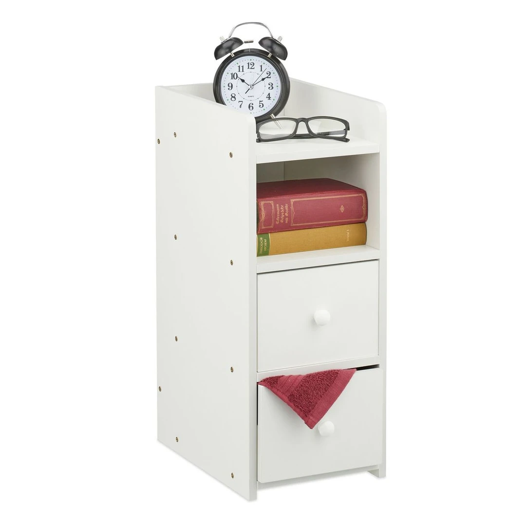 Naktinis staliukas Relaxdays, 2 stalčiai, 1 vnt, Balta, 22,5 × 55 × 34 cm - Naktinės spintelės