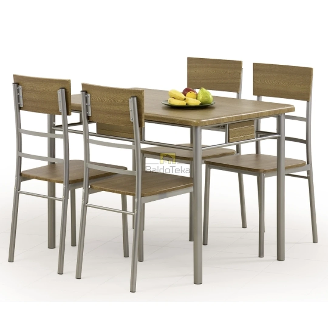 Stalas su 4 kėdėmis – riešuto spalvos, modernus dizainas