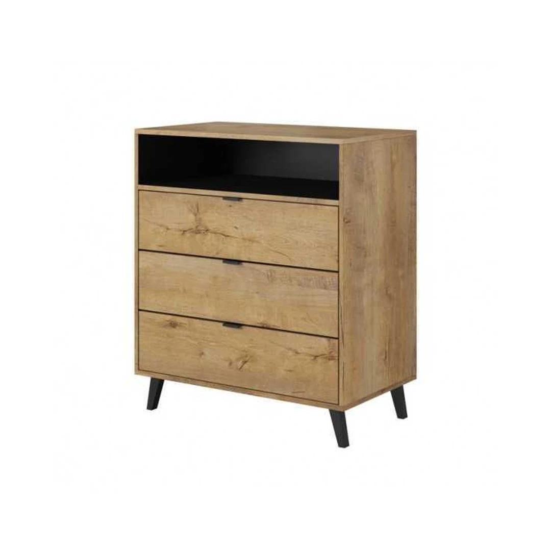 Šiuolaikiškas 3 stalčių spintelė su stiklo įterpiais