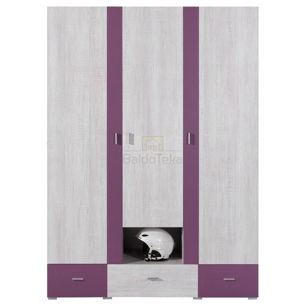 Aukštos kokybės spintos balinta pušis su violetinėmis/pilkos detalėmis