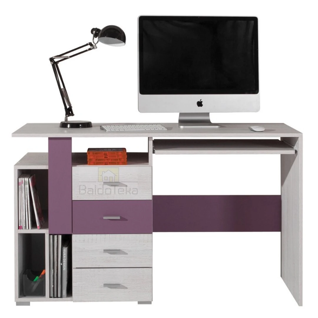 Balinta pušis su violetinėmis rankenėlėmis – modernus spintos modelis