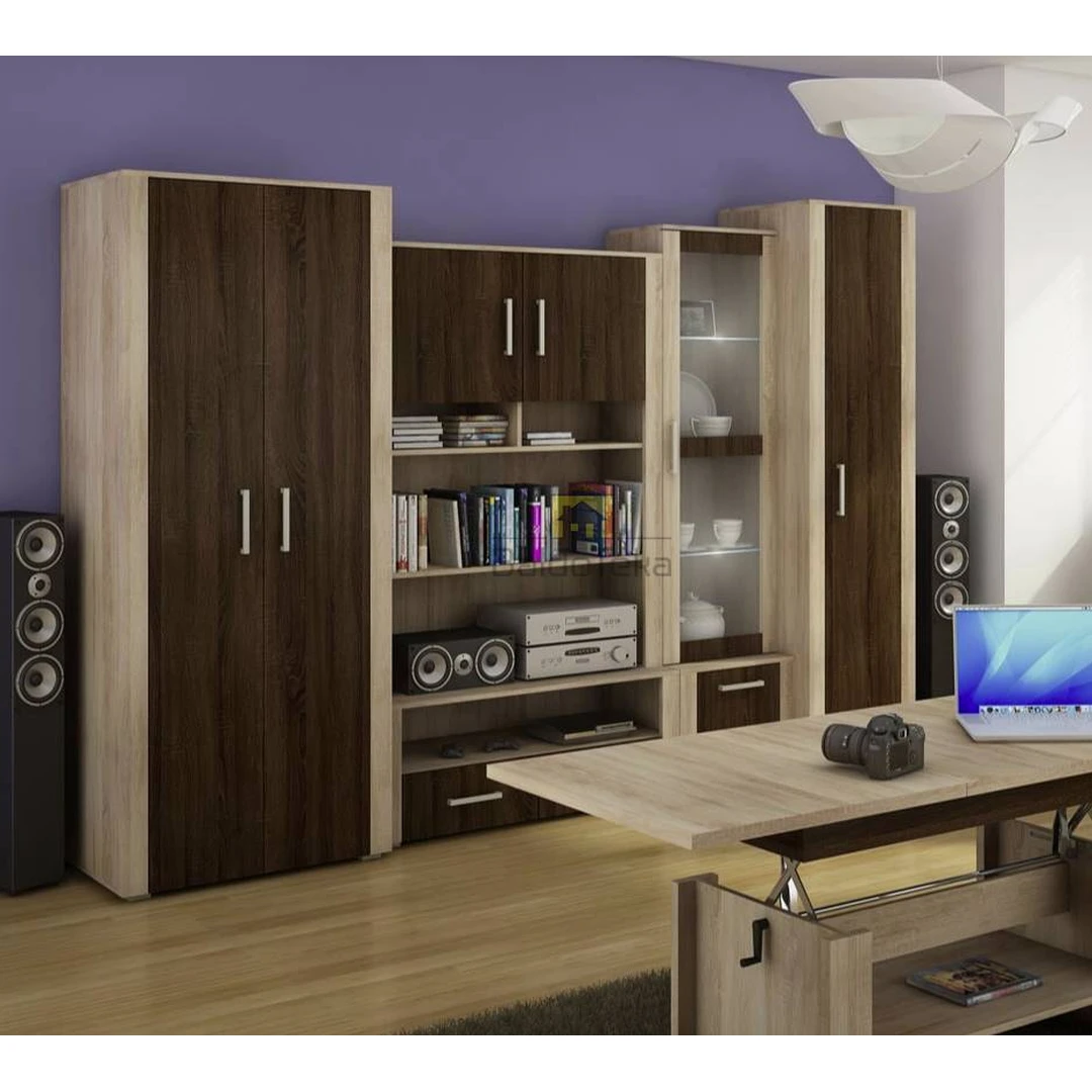 Šviesaus ir tamsaus ąžuolo spintos komplektas su apšvietimu