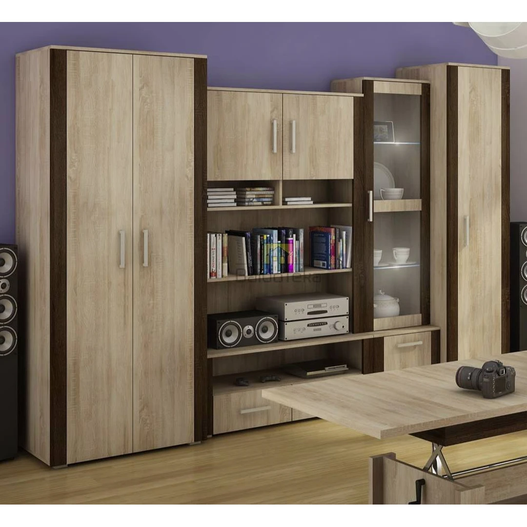 Šviesaus ir tamsaus ąžuolo sonoma spintų komplektas su apšvietimu