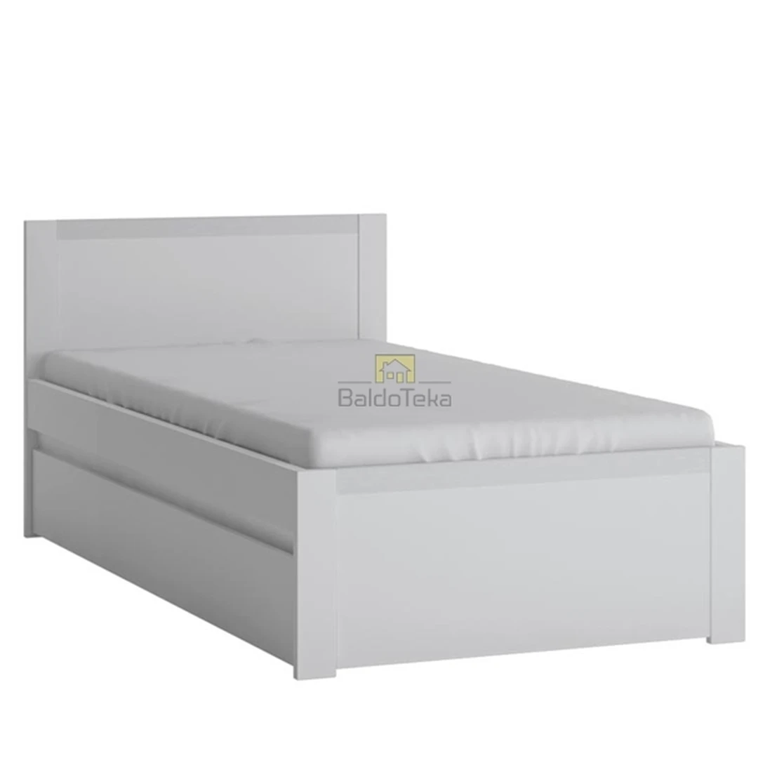 Moderni balta matinė lova su patalynės dėže ir stalčiumi