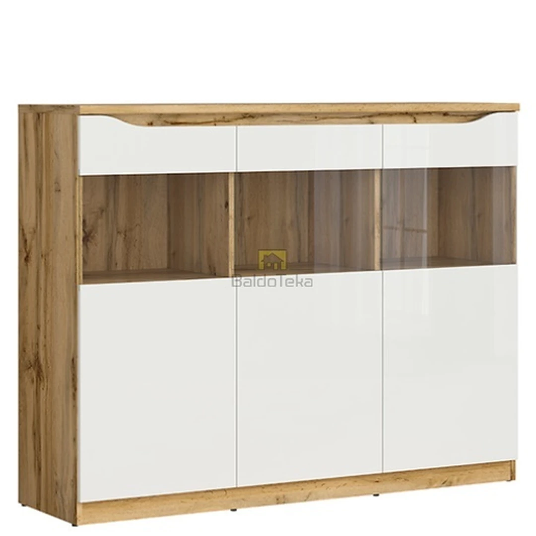 Moderni spintelė su apšvietimu – ąžuolas wotan ir balta blizgi