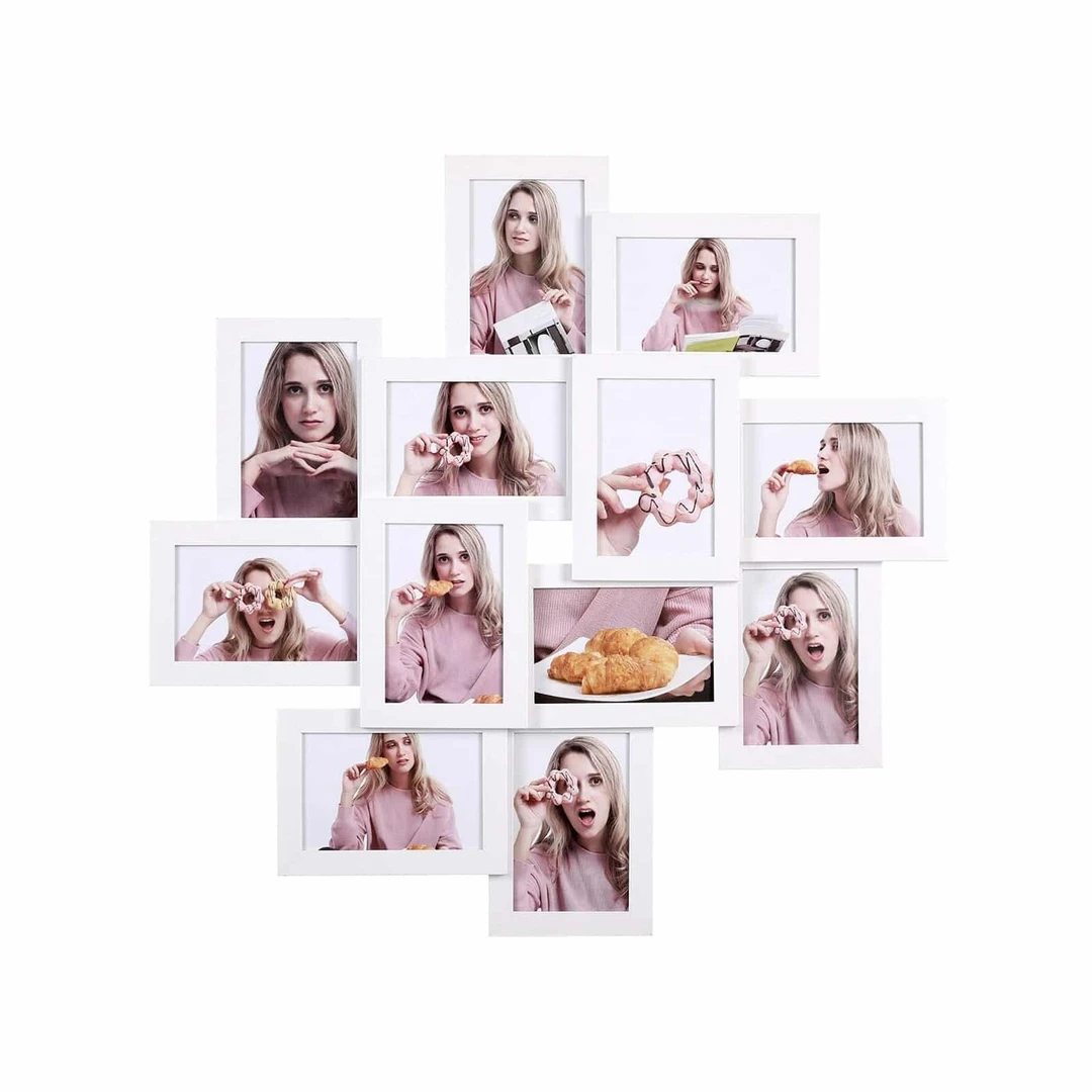 Elegantiški balti paveikslų rėmeliai su 12 nuotraukų