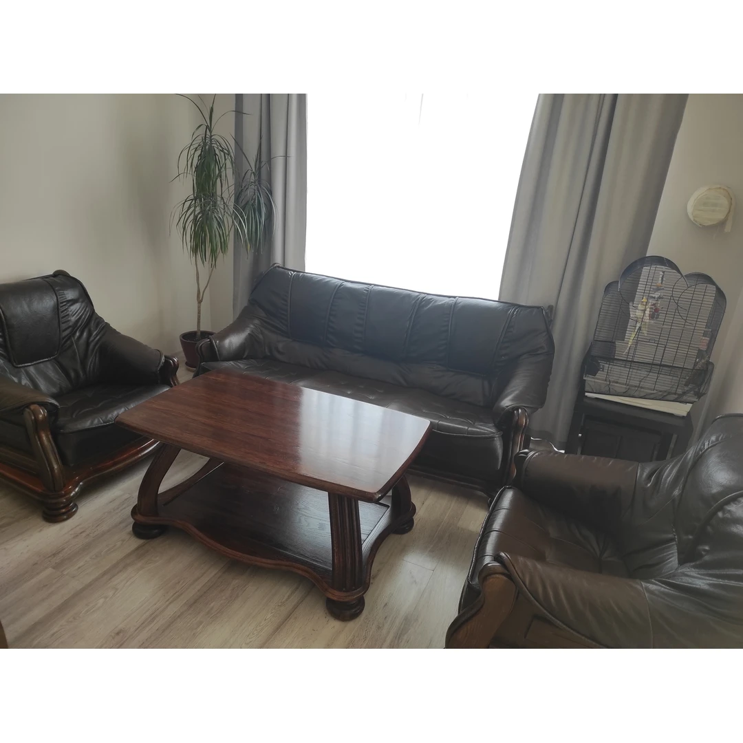 Odiniai baldų komplektas: 2 foteliai ir sofa