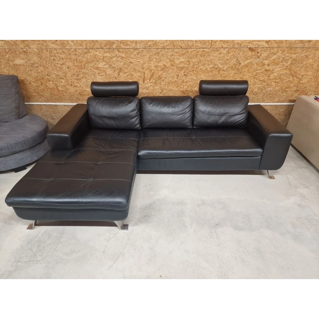 Švediškas odinis svetainės kampas-sofa su cheminiu valymu