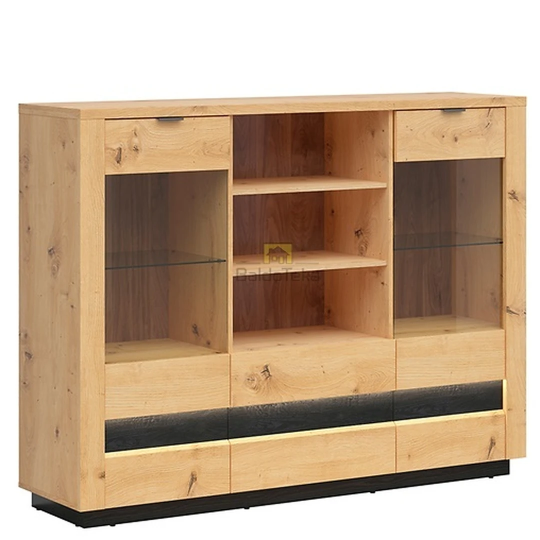 Elegantiškas ąžuolo spintos komplektas su LED apšvietimu