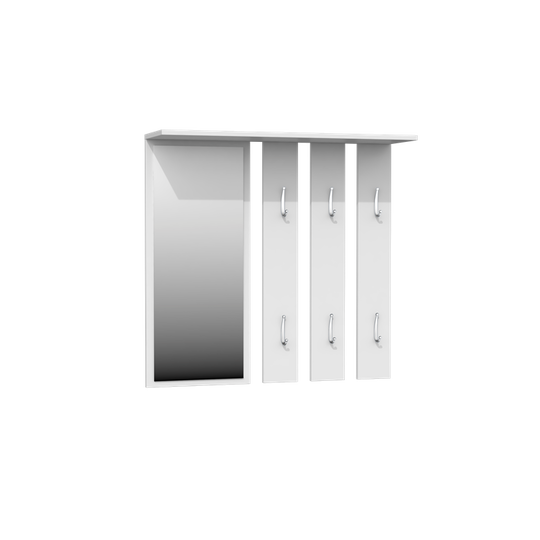 Stilinga drabužių kabykla su veidrodžiu ir lentyna