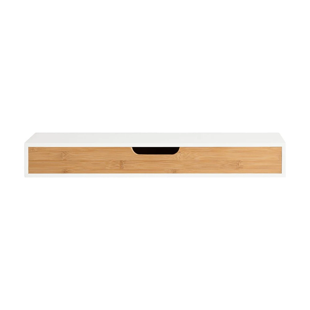 Pakabinama sieninė lentyna su stalčiumi 60x24x8cm., šviesiai rudos/baltos spalvos - Naktinės spintelės