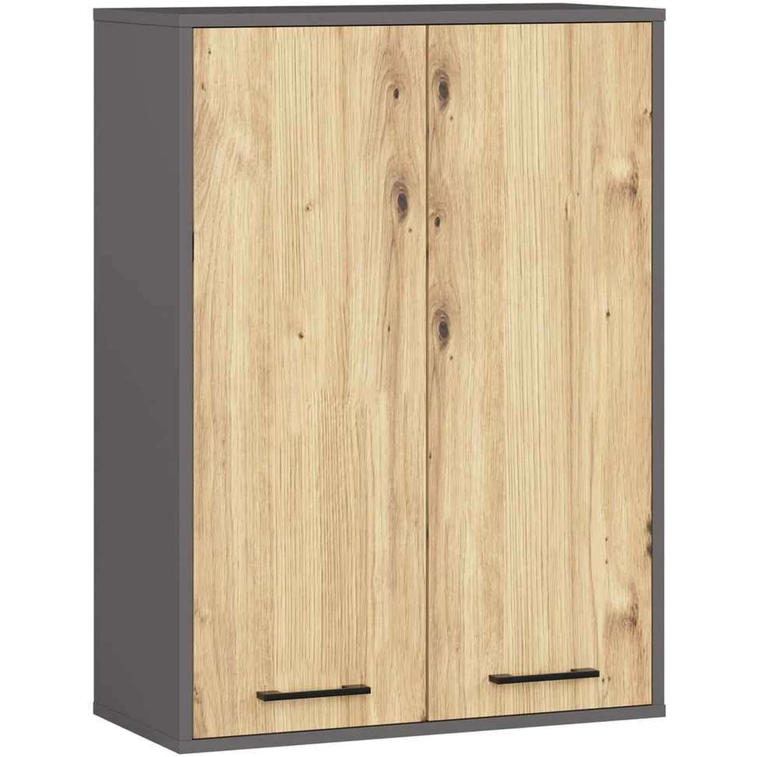 Pakabinama vonios spintelė FIN H934 W64, 2 durys, pilkos/rudos spalvos, 64 × 94 × 30 cm - Vonios spintelės