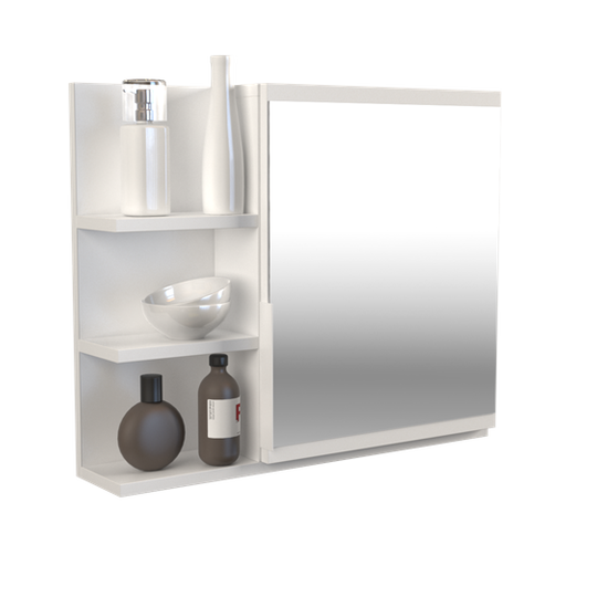 Elegantiškas veidrodis su lentynomis – balta matinė spalva