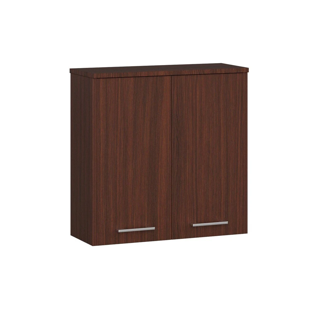 Tamsiai ruda vonios spintelė su ABS briauna ir sidabrinėmis rankenomis