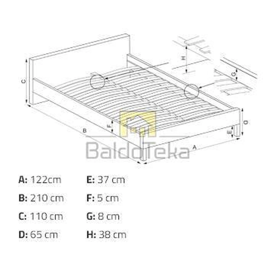 120x200 čiužiniui tinkantis baltas metalinis lovos rėmas