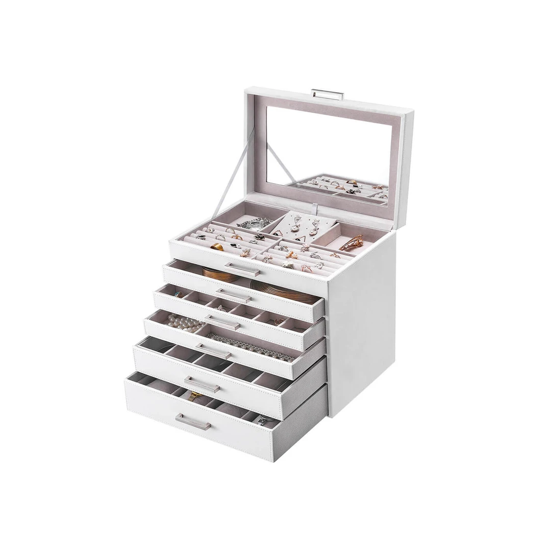 Elegantiška papuošalų dėžutė su 6 lygiais saugyklai