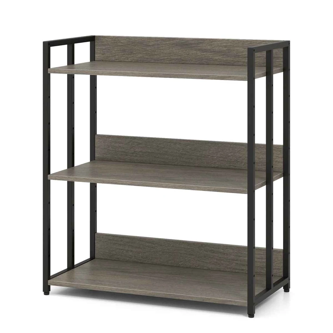Pastatoma knygų lentyna, 3 pakopų, reguliuojamos lentynos, Pilka/ruda, 70 × 81 × 35 cm - Lentynos