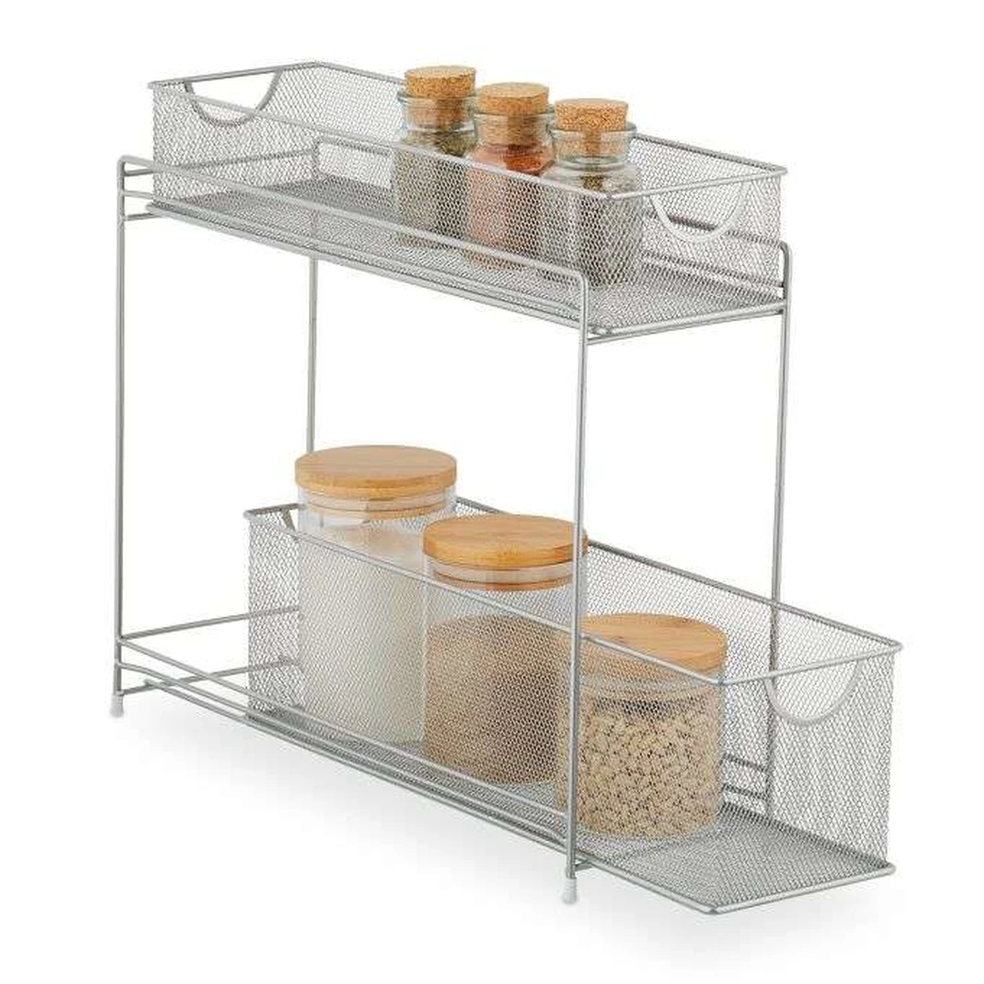 Pastatoma virtuvės lentyna 40x15x46cm., sidabrinės/baltos spalvos - Vežimėliai, lentynos, priedai