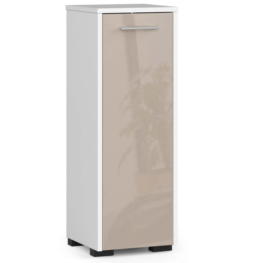 Baltos ir smėlio spalvos vonios spintelė su dviem lentynomis