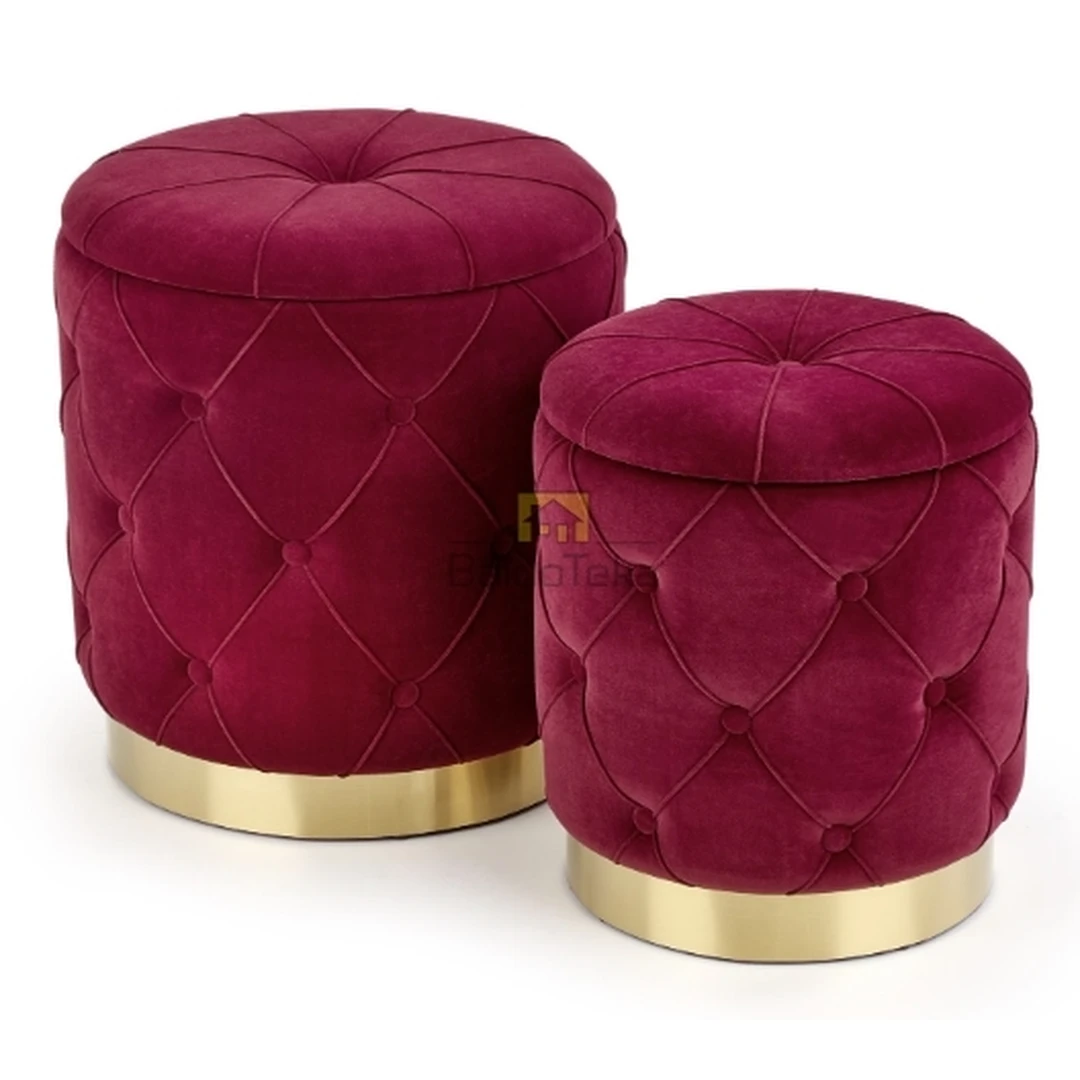 Stylish Velvet & Chrome Bar Stools, Bordo/Gold, 100 kg Load