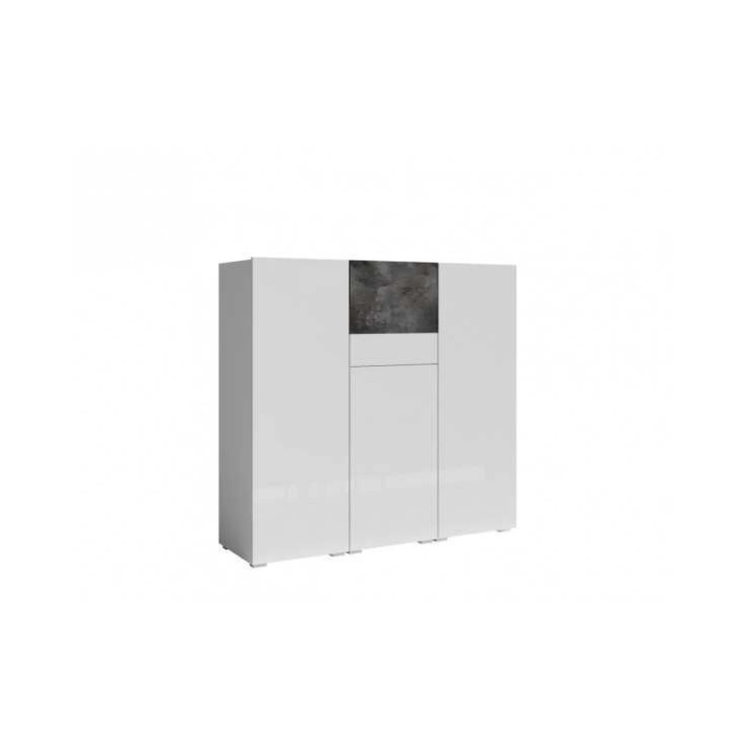 Elegantiška 4 durų komoda baltame blizgesyje