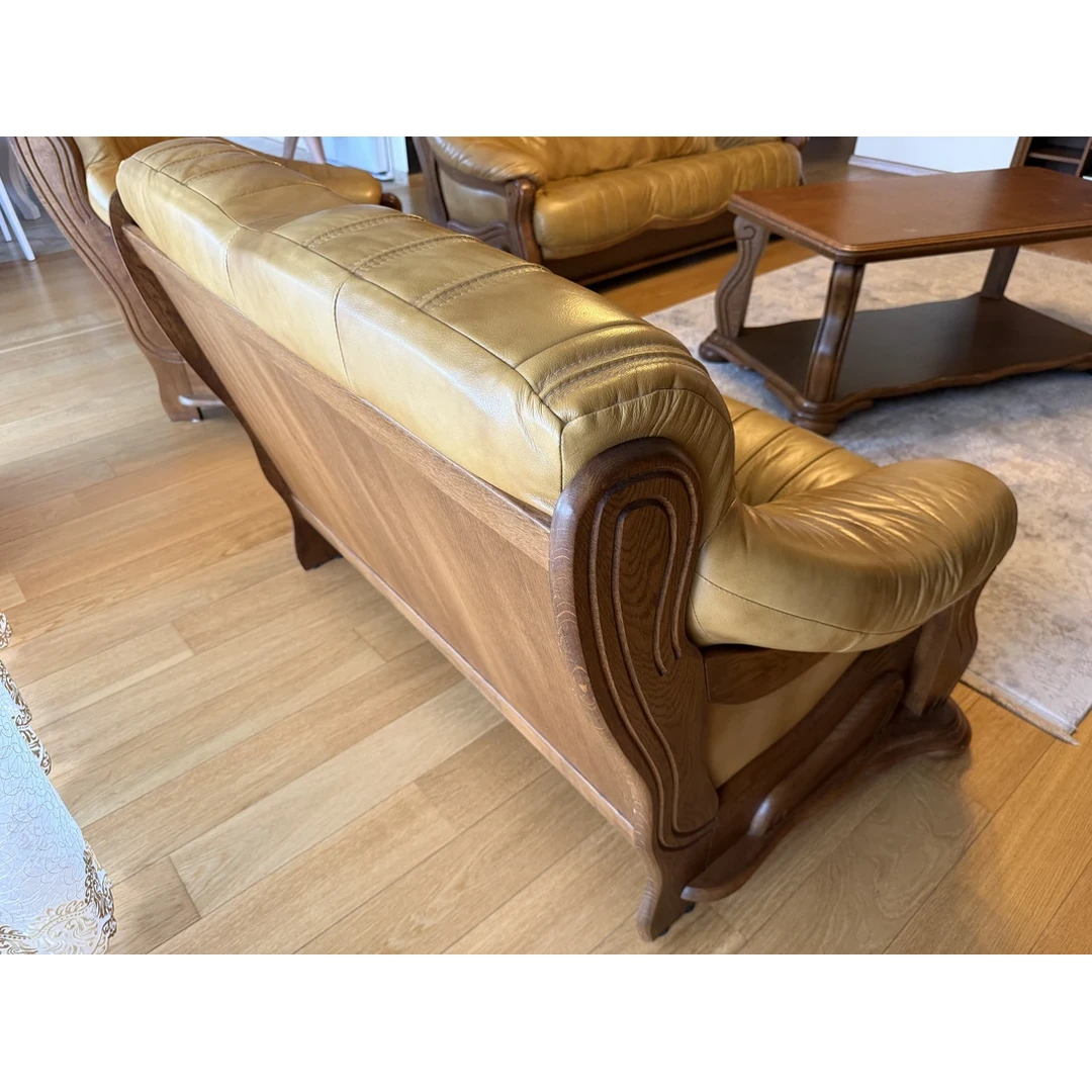 Prabangus odinis minkštųjų baldų komplektas 3-2-1