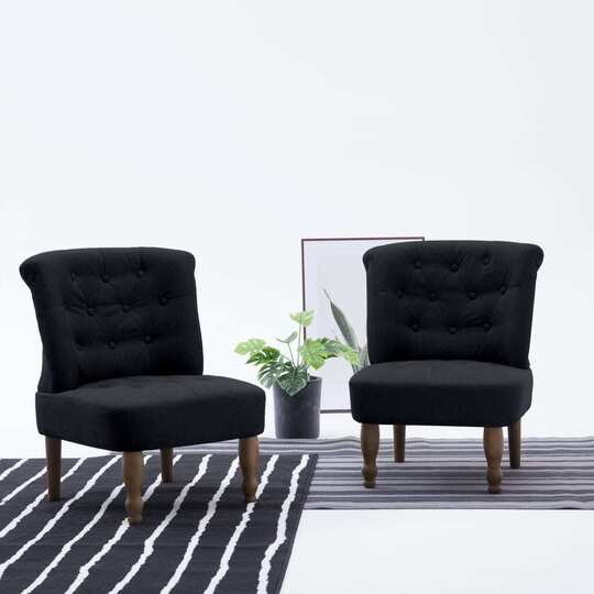 Prancūziško stiliaus kėdės, 2 vnt., juodos, audinys - Foteliai