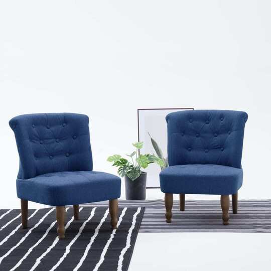 Prancūziško stiliaus kėdės, 2 vnt., mėlynos spalvos, audinys - Foteliai