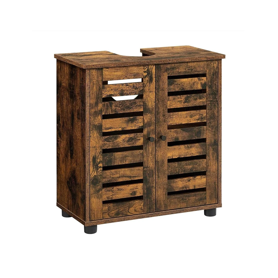 Vintažinės rudos spalvos kosmetinis komplektas iš medžio drožlių plokštės