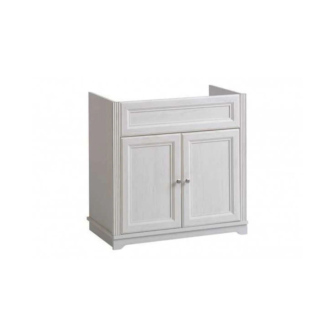 Šiuolaikiška baltos spalvos spinta su metalinėmis rankenomis