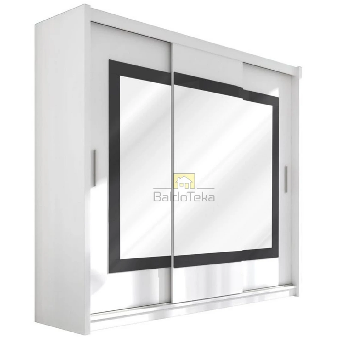 Erdvus baltas matinis spintas su veidrodžiu ir pilku stiklu