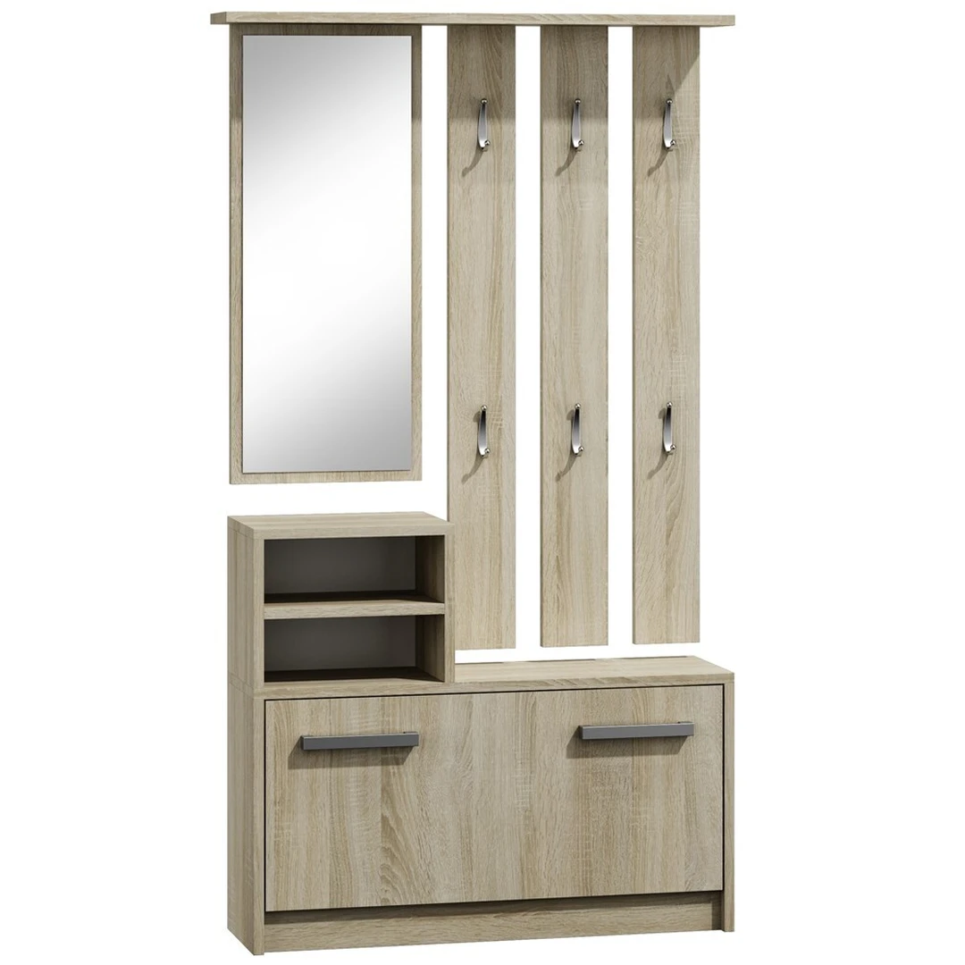 Įspūdingas veidrodžio, kabyklos ir batų spintelės komplektas su PVC apdaila