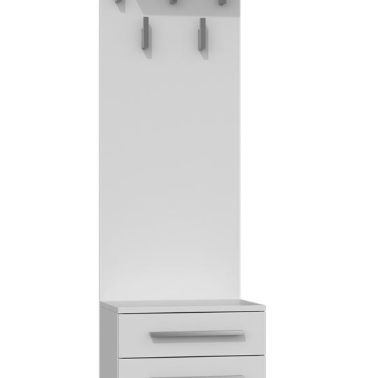 Praktiškas baltas prieškambario komplektas su kabykla ir spintele