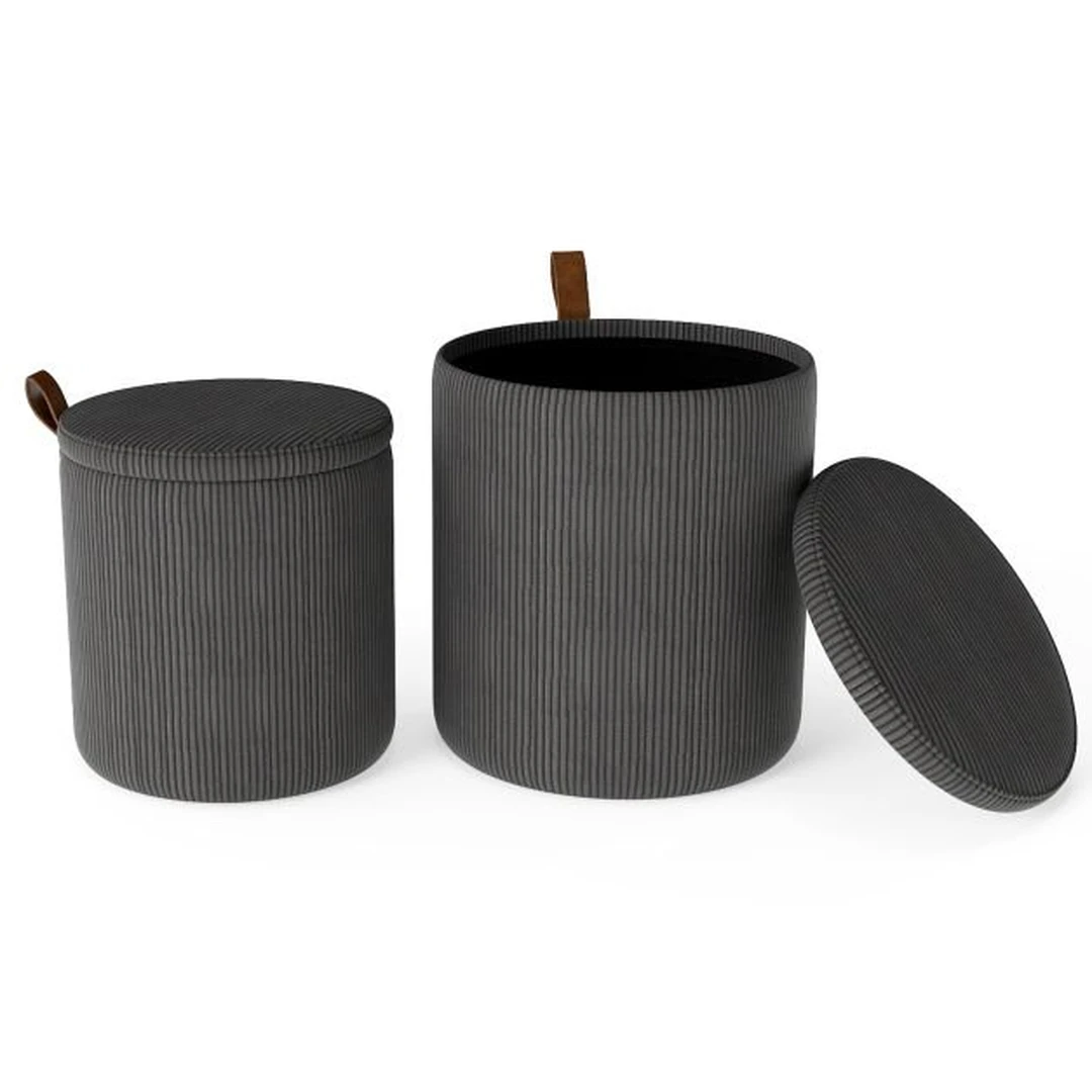 Pufai, 2 vnt, Pilka/smėlio, Ø 39 × 44 cm; Ø 34 × 37 cm - Pufai