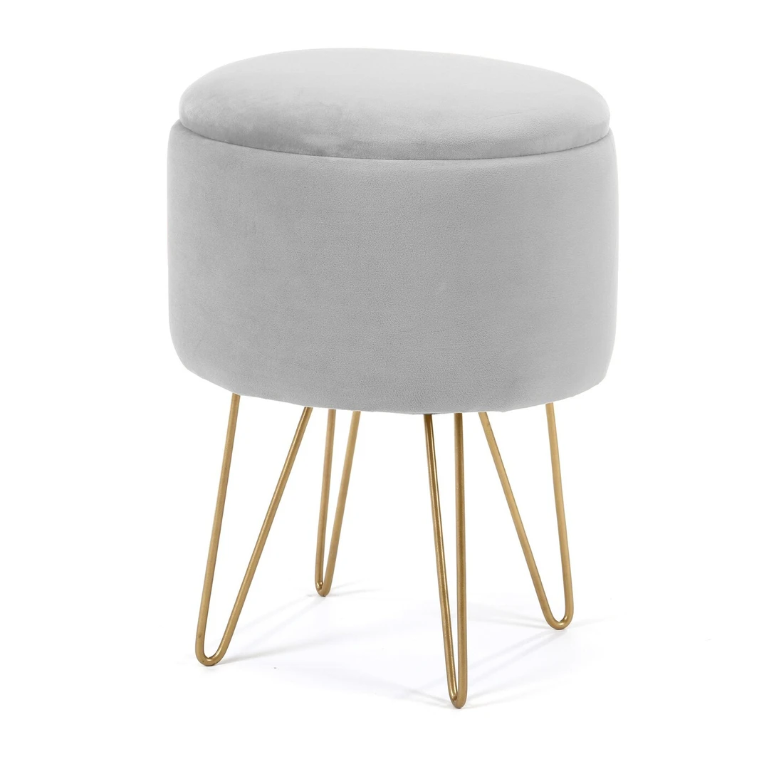 Minkšta veliūro kėdė-pufas su aukso kojelėmis