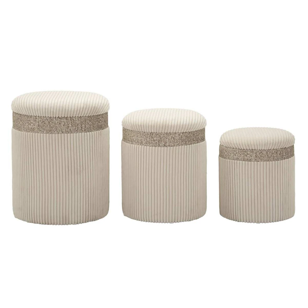 Pufų rinkinys Cortina, 3 vnt, Smėlio, Ø 40,5 × 49,5 cm, Ø 35 × 42 cm ir Ø 31 × 38 cm - Pufai