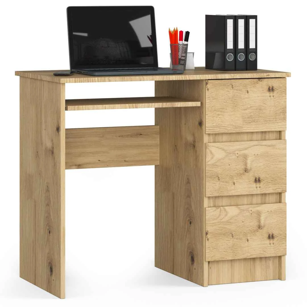Rašomasis stalas A-6 CLP, dešininis, 3 stalčiai, ąžuolo spalvos, 90 × 77 × 50 cm - Darbo stalai