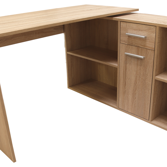 Kampinis rašomasis stalas su niša ir stalčiumi