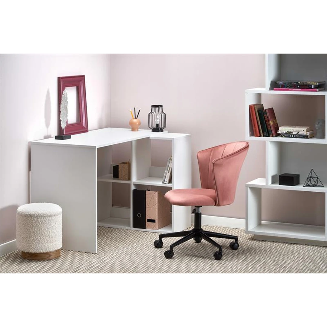 Baltais kampinis rašomasis stalas su laminuota plokšte