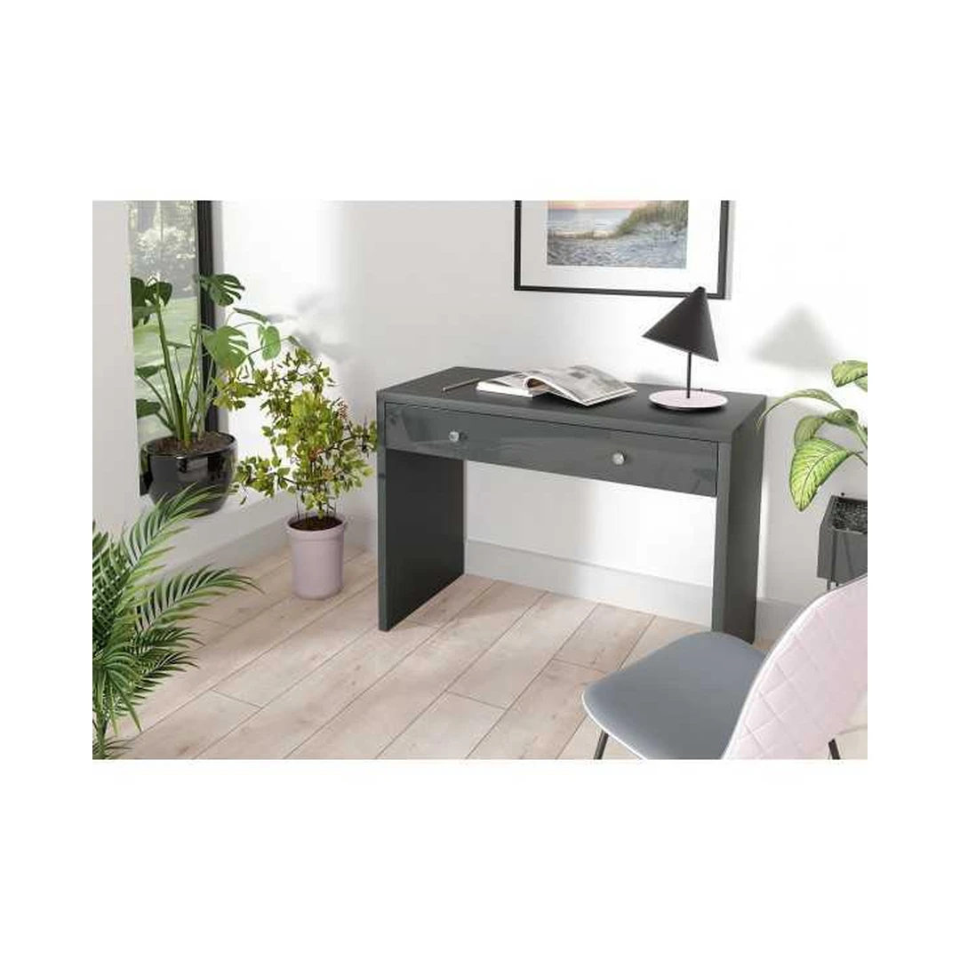 Modernus pilkas spintos stalčiai su blizgiu apdailu