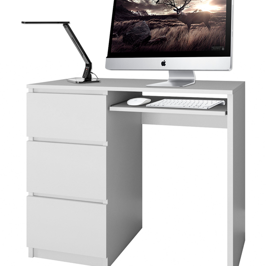 Modernus rašomasis stalas su 3 stalčiais ir klaviatūros lenta