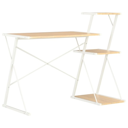 Rašomasis stalas su lentyna, baltas ir ąžuolo, 116x50x93cm - Darbo stalai