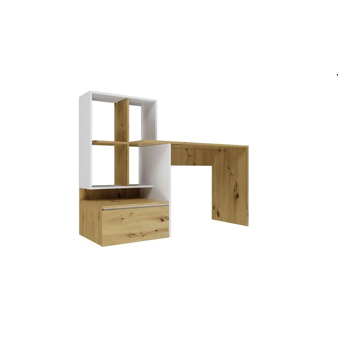 Ergonominis rašomasis stalas su stalčiumi ir 5 lentynomis